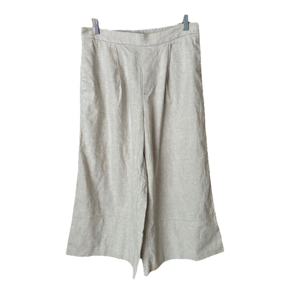 Banana Republic Factory Linen Blend Wide Leg Cropped Pull-On Pants in Flax Sz M